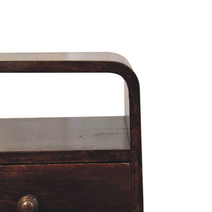 California Walnut Curved Bedside. 100% Solid Mango Wood