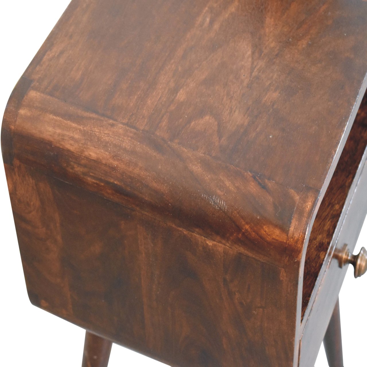 California Walnut Curved Bedside. 100% Solid Mango Wood