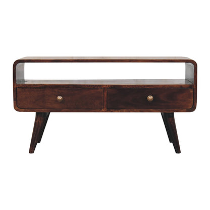 Curved California Walnut Media Unit. 100% Solid Mango Wood