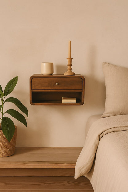 Chestnut Curve Floating Bedside 100% Solid Wood Mango