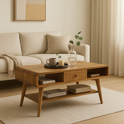 Curved Oak-ish Coffee Table 100% Solid Mango Wood