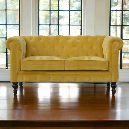 Mustard Velvet Chesterfield Sofa, 2 Seater