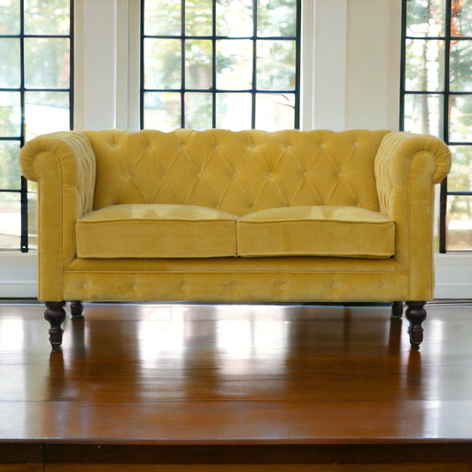 Mustard Velvet Chesterfield Sofa, 2 Seater