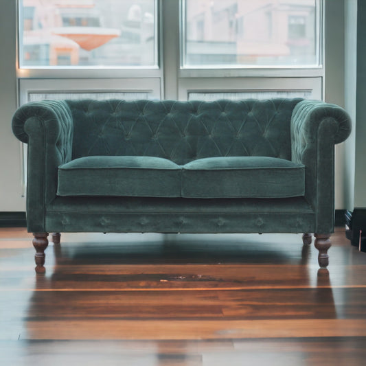 Emerald Green Velvet Chesterfield Sofa, 2 Seater