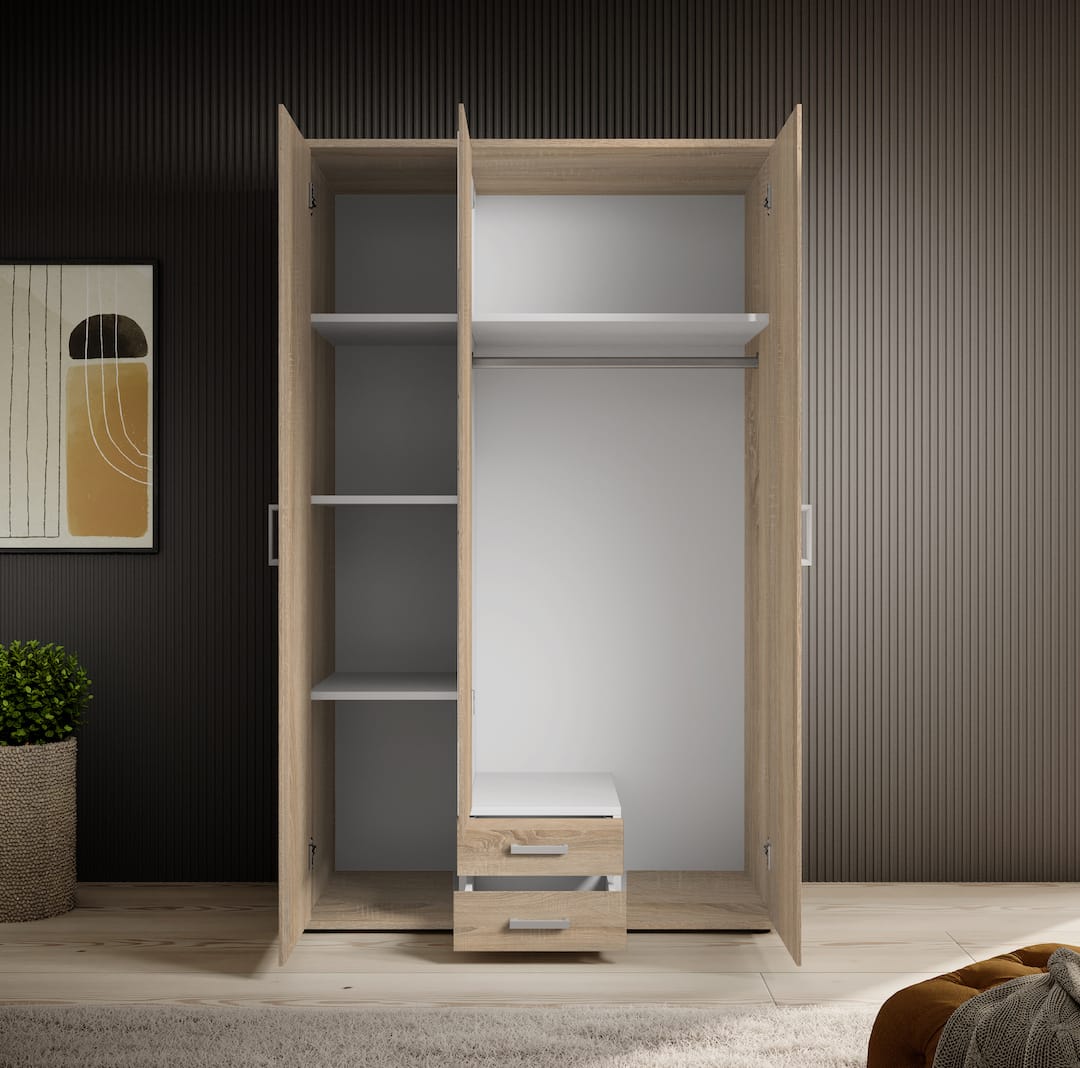 Karl Hinged Door Wardrobe 120cm White or Oak Sonoma