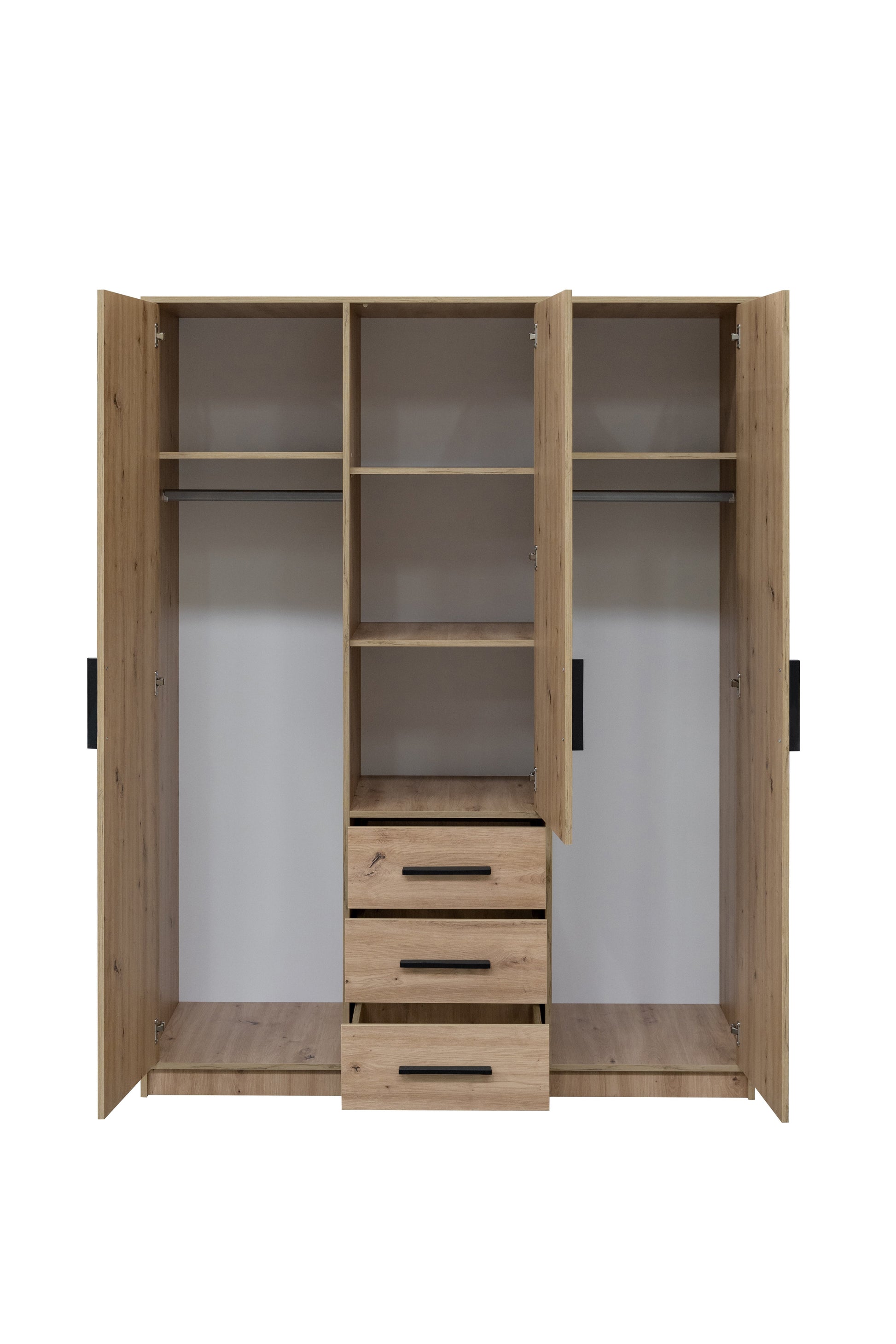 KOS D3 Oak Artisan & Mirror 3 Door Wardrobe - Large Modern Storage with Drawers, Shelves & Hanging Rails