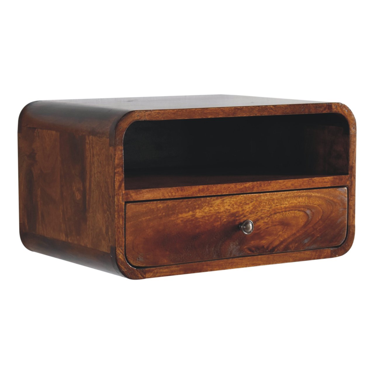 Large Curved Chestnut Bedside. 100% Solid Mango Wood 