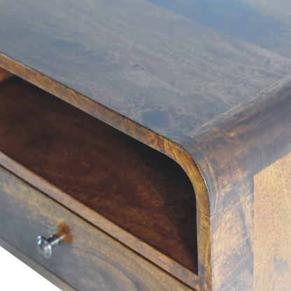 Large Curved Chestnut Bedside. 100% Solid Mango Wood 