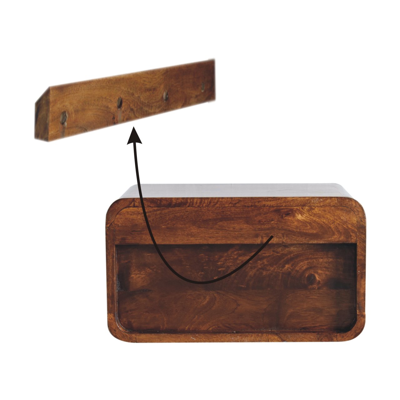 Large Curved Chestnut Bedside. 100% Solid Mango Wood 