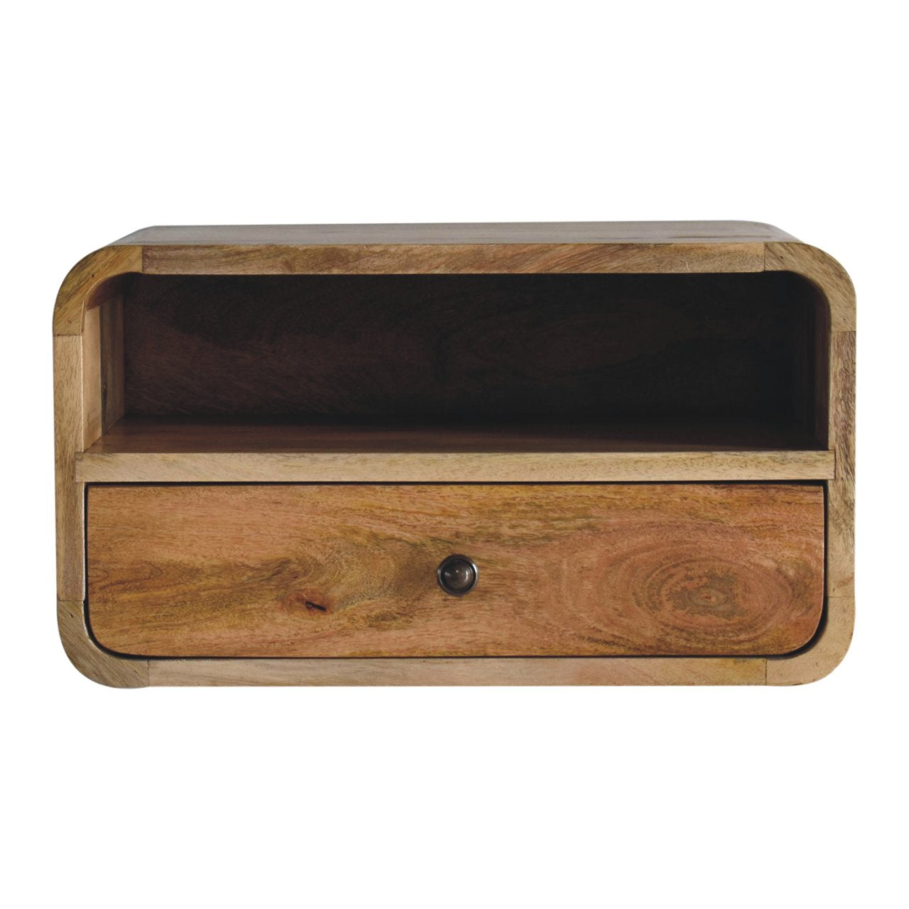 Large Oak-ish Curved Bedside. 100% Solid Mango Wood