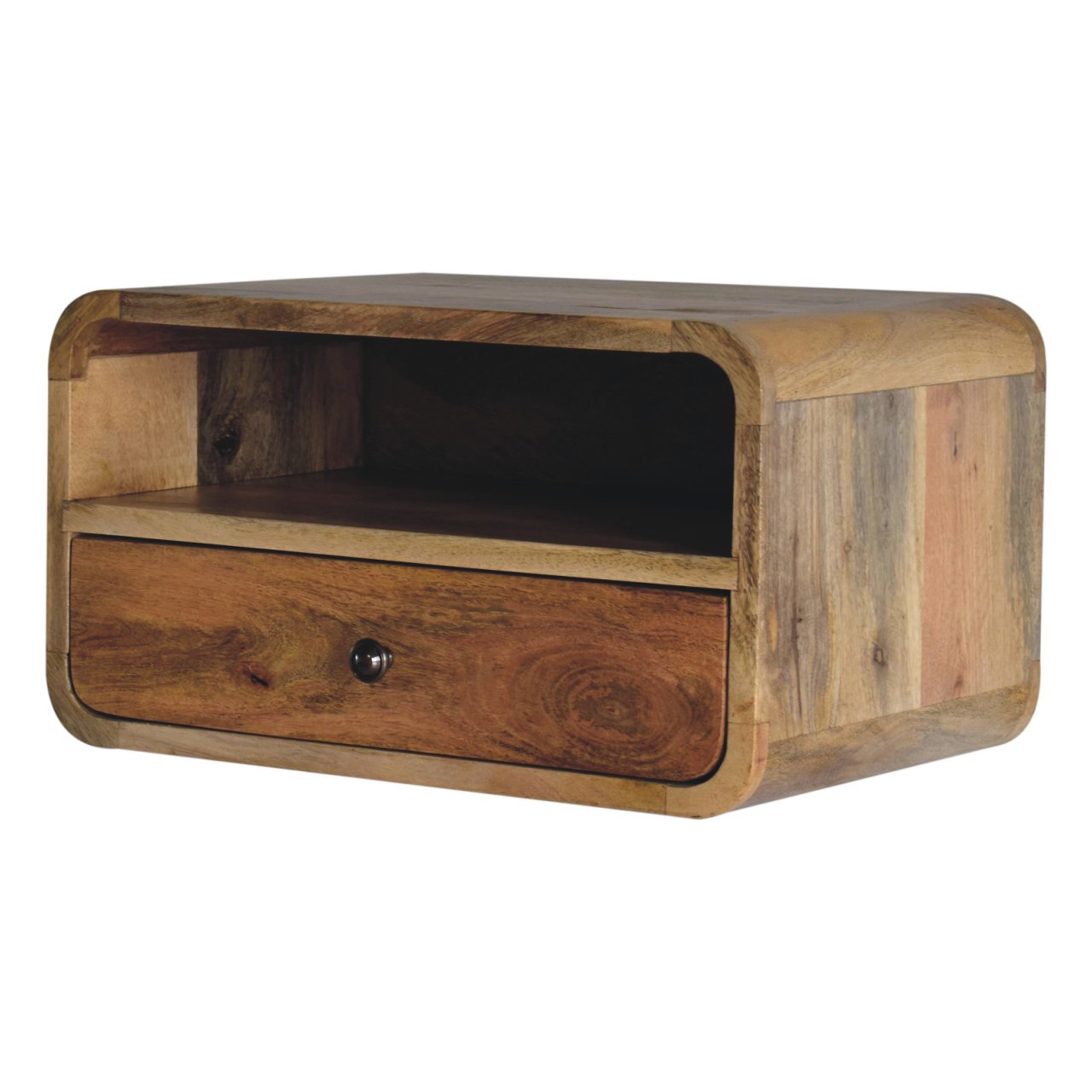 Large Oak-ish Curved Bedside. 100% Solid Mango Wood