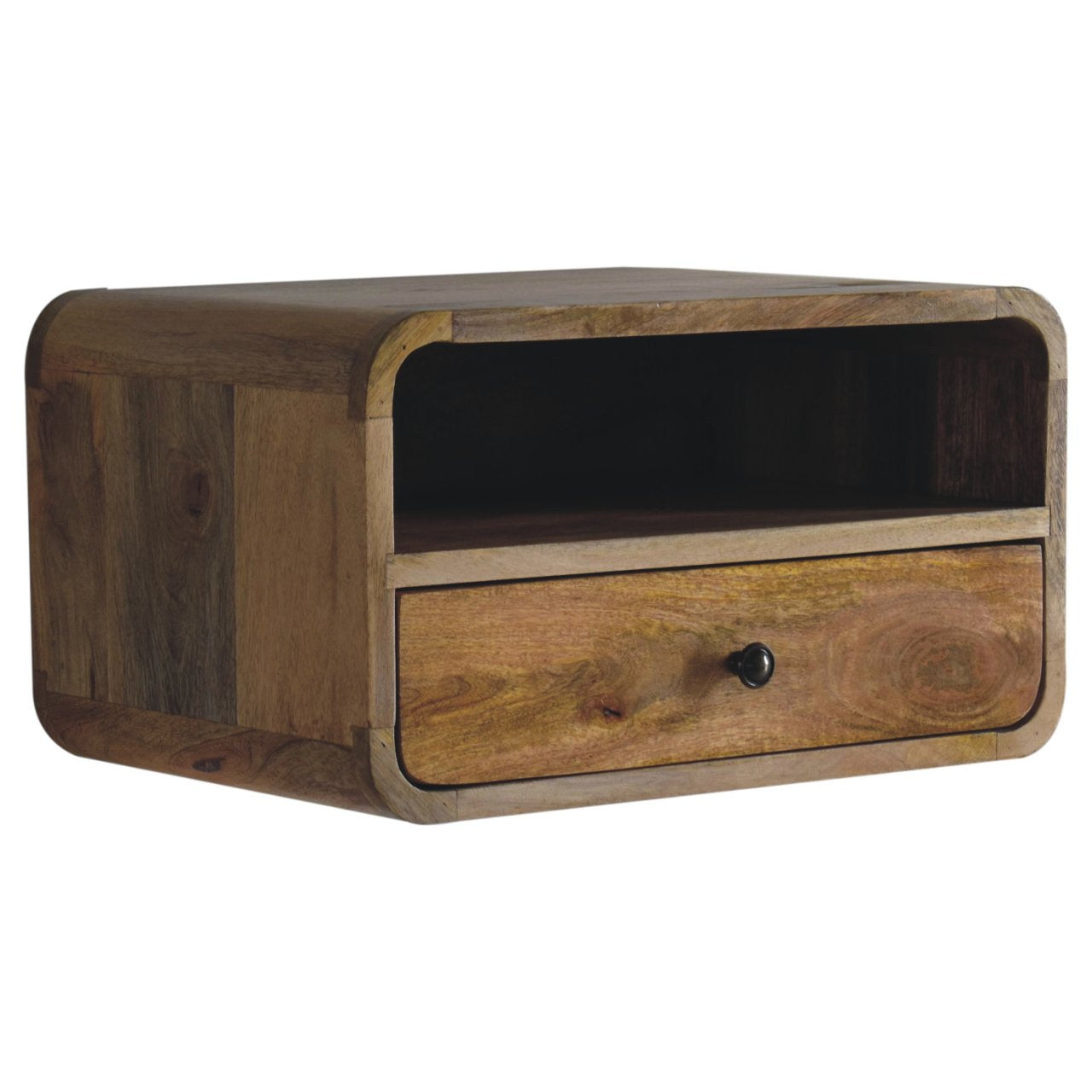 Large Oak-ish Curved Bedside. 100% Solid Mango Wood