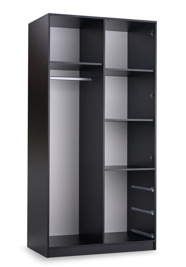 Wardrobe LATI D2 Black and Oak Viking with Mirror - Modern Storage with Shelves, Drawers & Hanging Rail