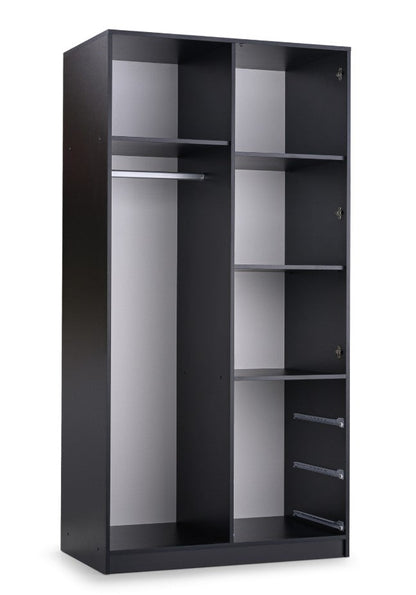 Wardrobe LATI D2 Black and Oak Viking with Mirror - Modern Storage with Shelves, Drawers & Hanging Rail