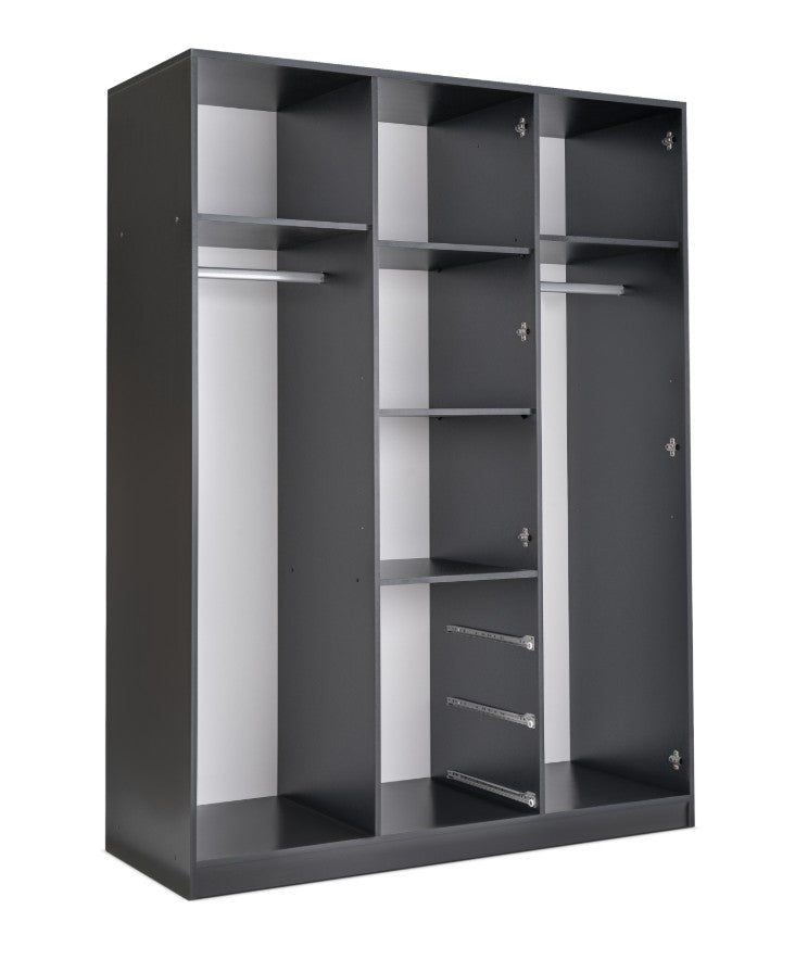 Wardrobe LATI D3 Black and Oak Viking with Mirror - Stylish Storage with Drawers, Shelves & Hanging Rails