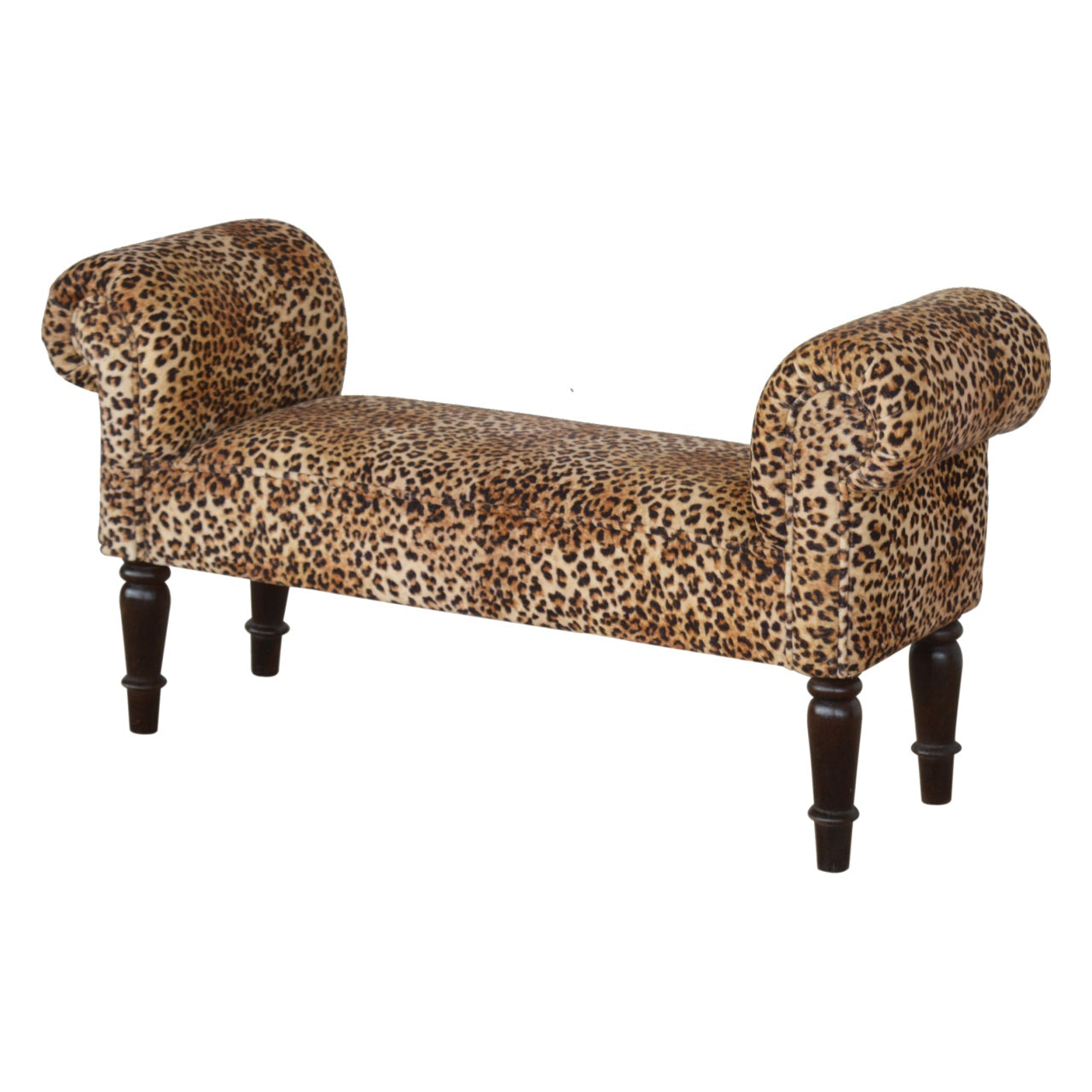 Leopard Print Velvet Bench. 100% Solid Mango Wood