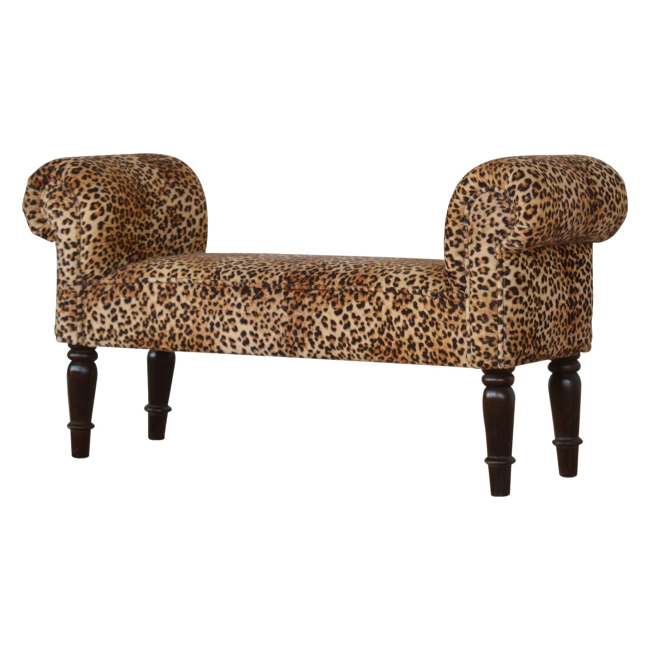 Leopard Print Velvet Bench. 100% Solid Mango Wood