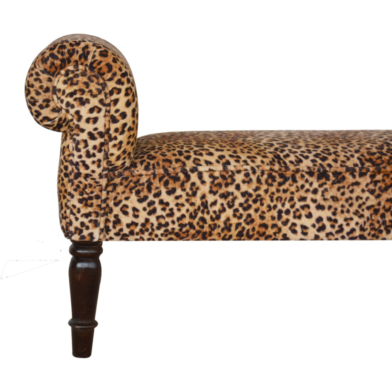 Leopard Print Velvet Bench. 100% Solid Mango Wood