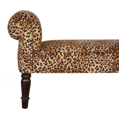 Leopard Print Velvet Bench. 100% Solid Mango Wood