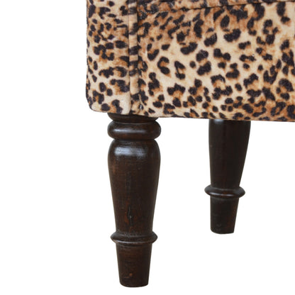 Leopard Print Velvet Bench. 100% Solid Mango Wood