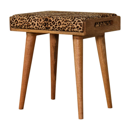 Leopard Velvet Tray Style Footstool. 100% Solid Mango Wood
