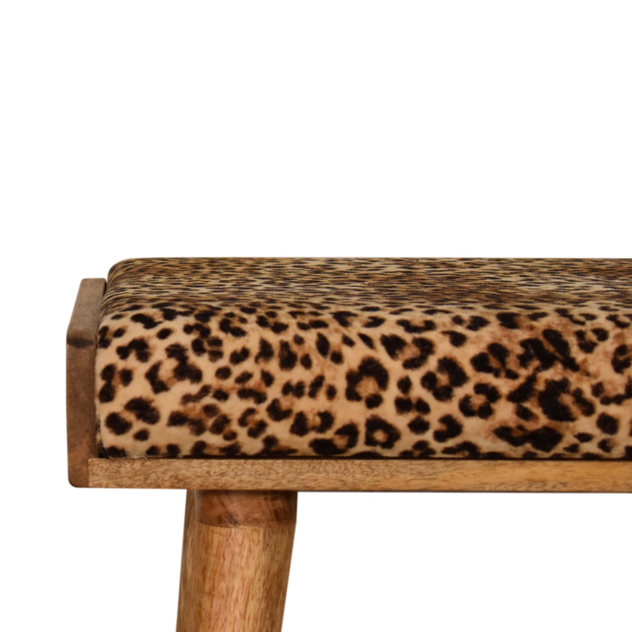 Leopard Velvet Tray Style Footstool. 100% Solid Mango Wood