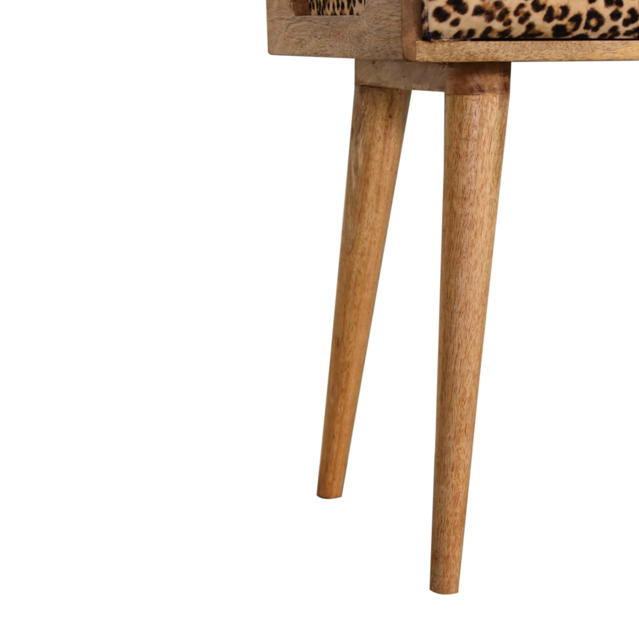 Leopard Velvet Tray Style Footstool. 100% Solid Mango Wood
