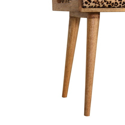 Leopard Velvet Tray Style Footstool. 100% Solid Mango Wood