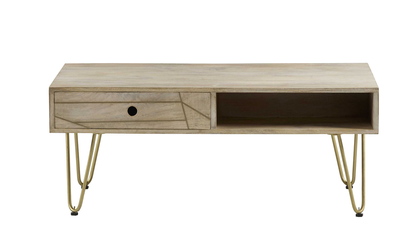 Light Gold Coffee Table. 100% Solid Mango Wood