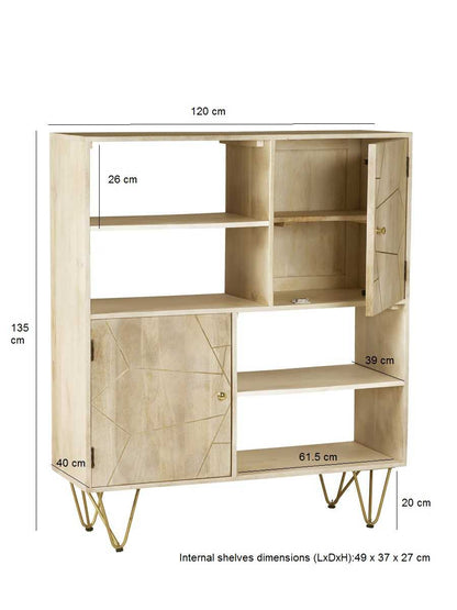 Light Gold Display Cabinet. 100% Solid Mango Wood