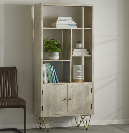 Light Gold Large Bookcase. 100% Solid Mango Wood