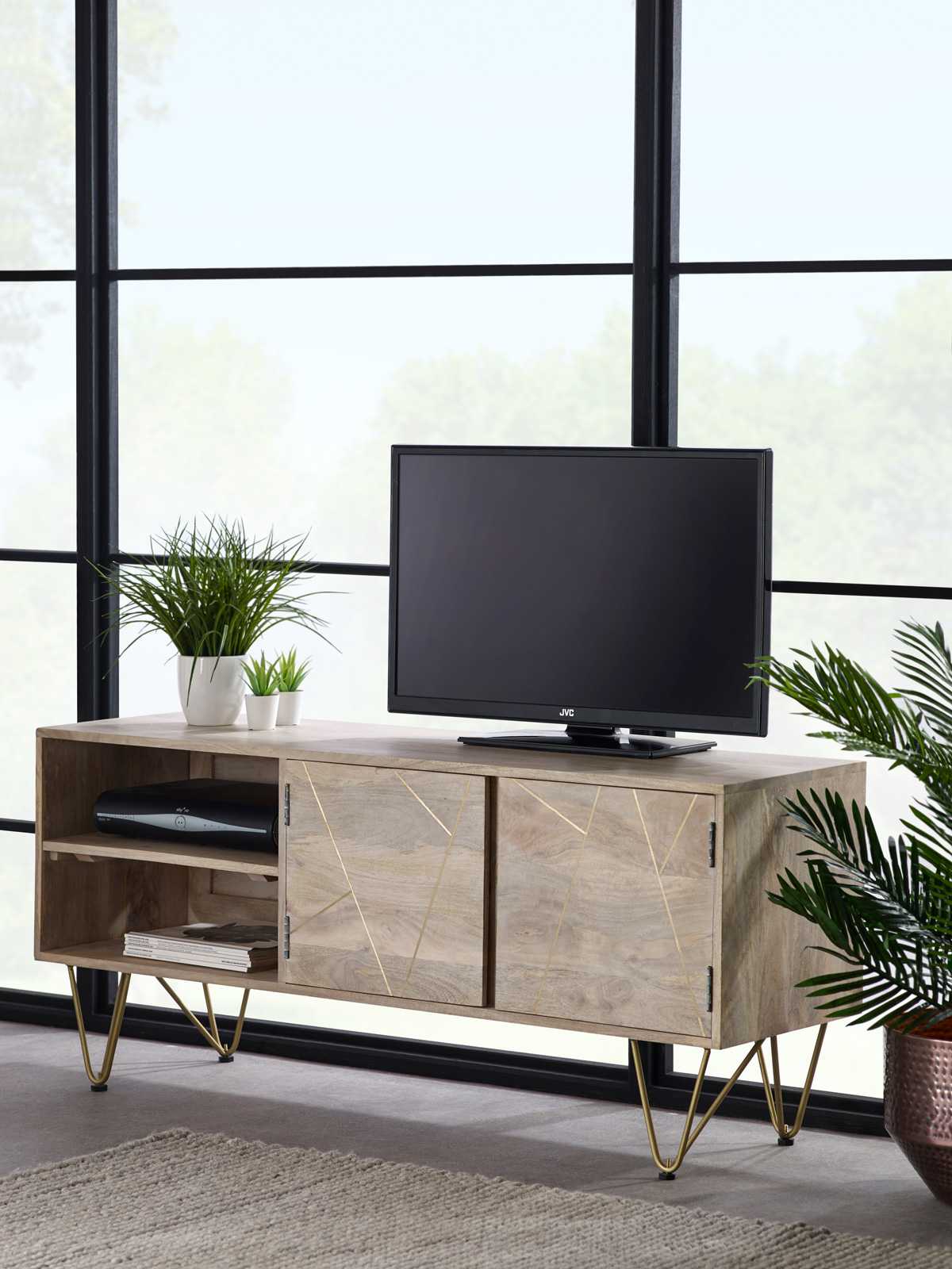 Light Gold Media Unit. 100% Solid Mango Wood