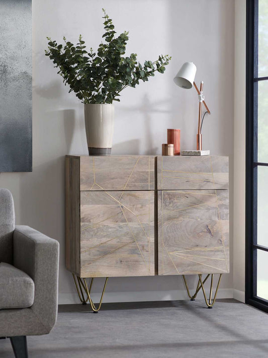 Light Gold  Sideboard. 100% Solid Mango Wood