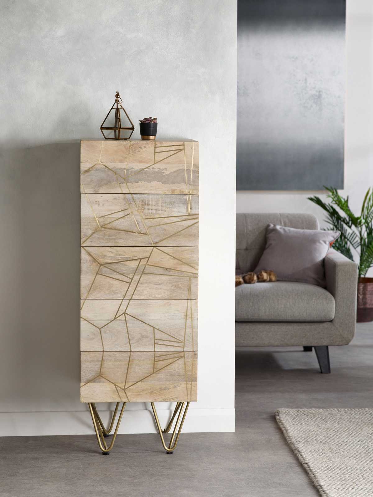 Light Gold Tall Chest. 100% Solid Mango Wood