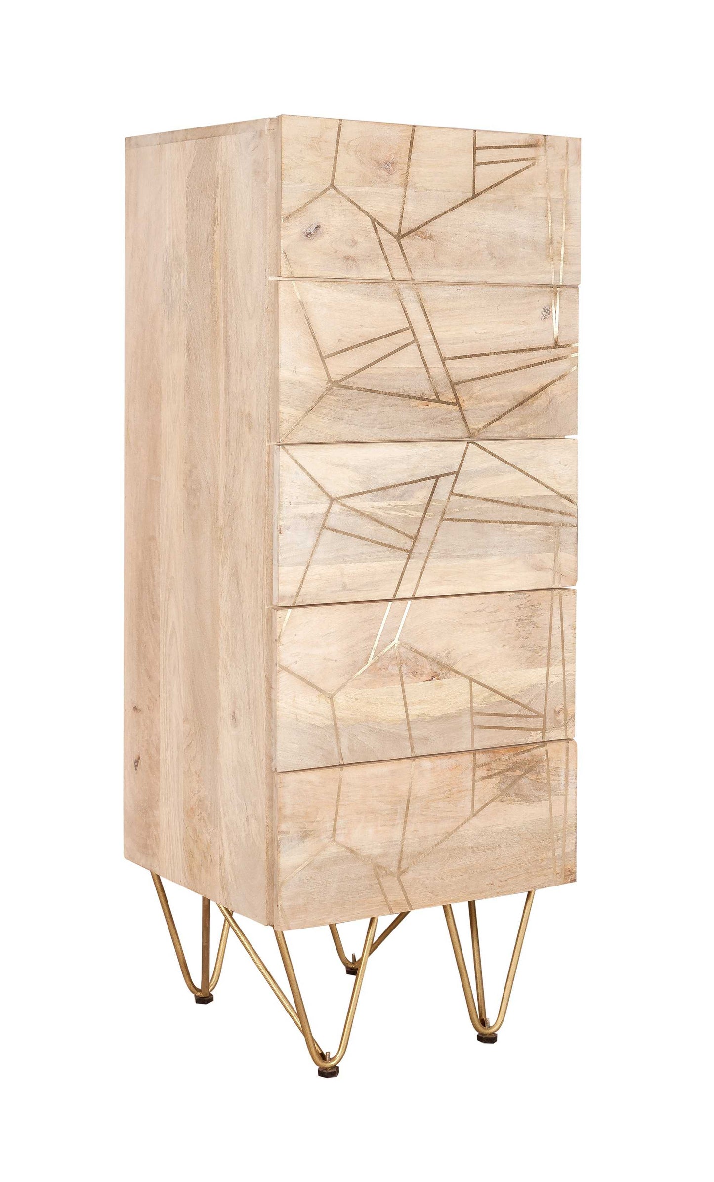 Light Gold Tall Chest. 100% Solid Mango Wood