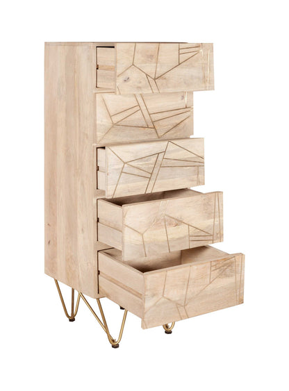 Light Gold Tall Chest. 100% Solid Mango Wood