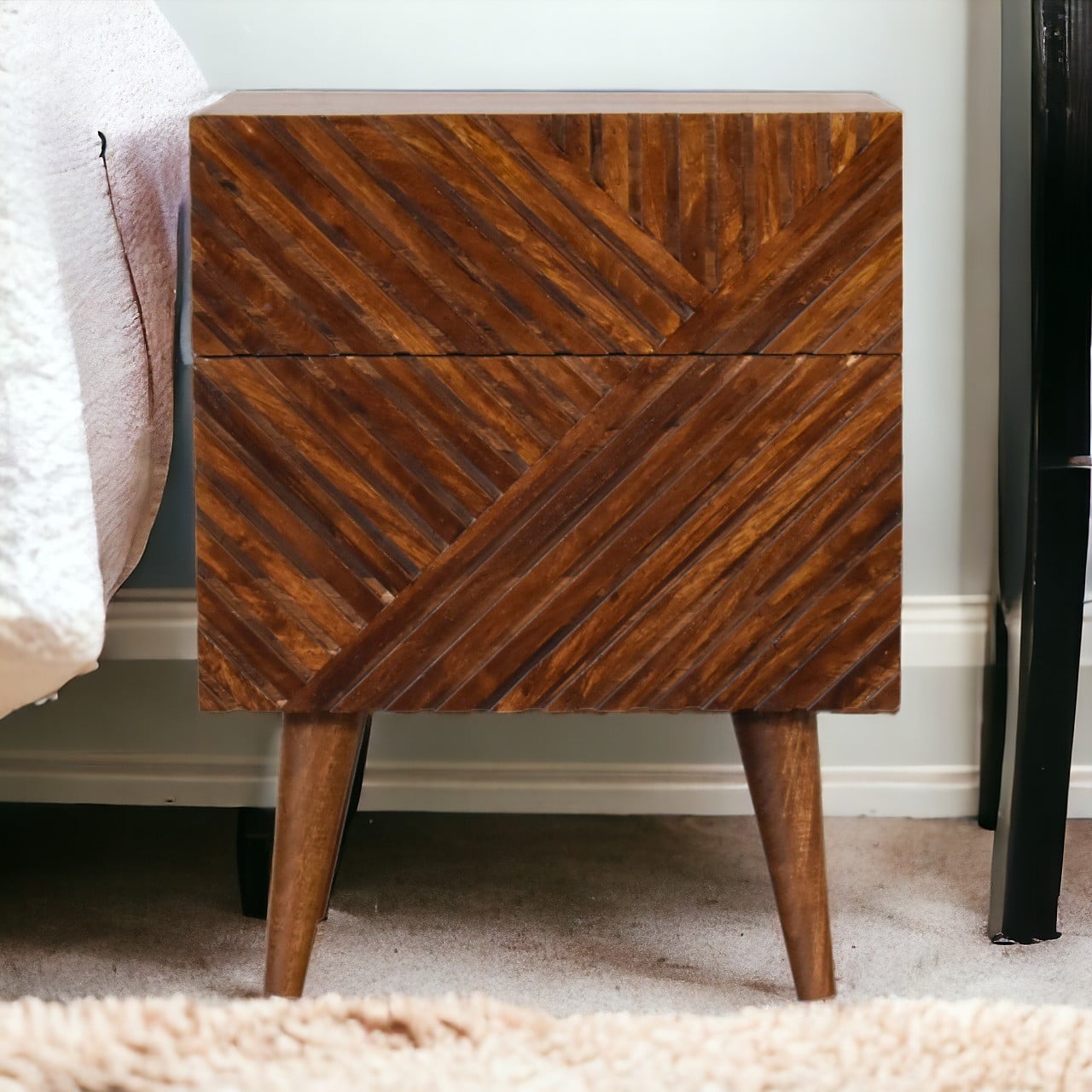 Lille  Chestnut Bedside. 100% Solid Mango Wood