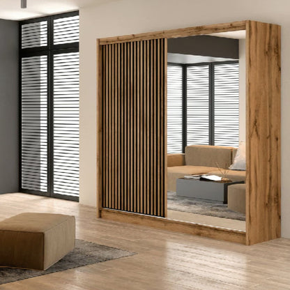 London 203cm Sliding Mirrored Wardrobe Oak Wotan or Black