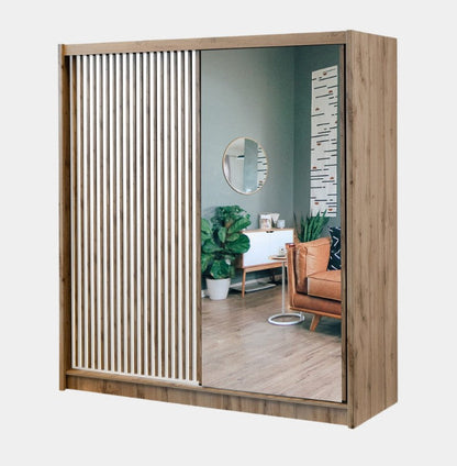 London 203cm Sliding Mirrored Wardrobe Oak Wotan or Black