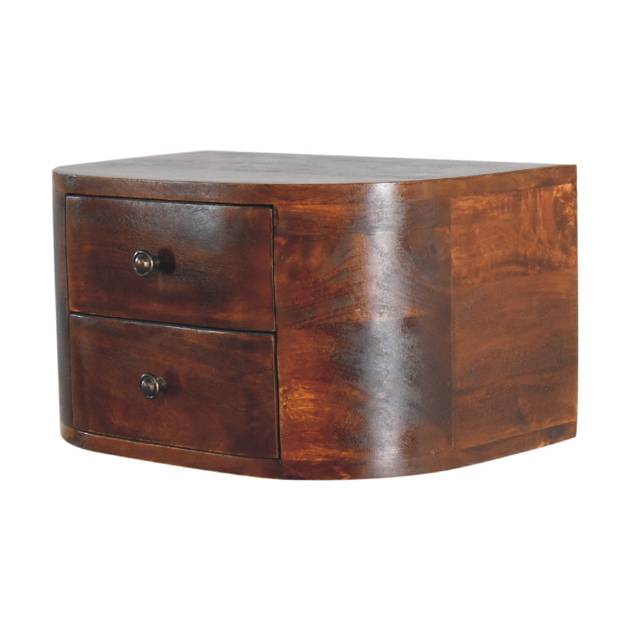 Lunar 2 Drawer Floating Bedside. 100% Solid Mango Wood