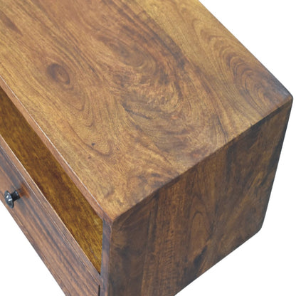 Lunar Chestnut Wall-Mounted Media Unit. 100% Solid Mango Wood