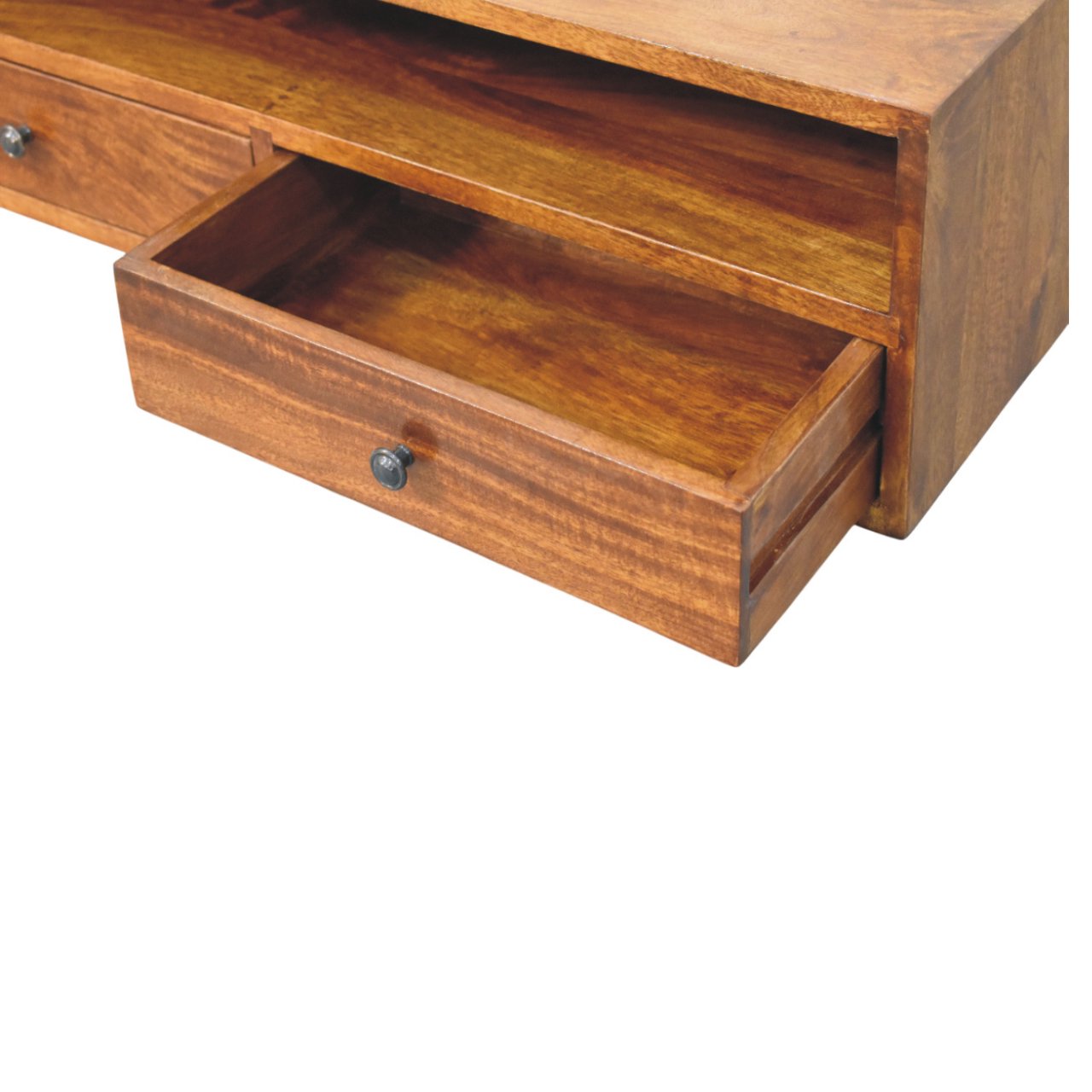 Lunar Chestnut Wall-Mounted Media Unit. 100% Solid Mango Wood