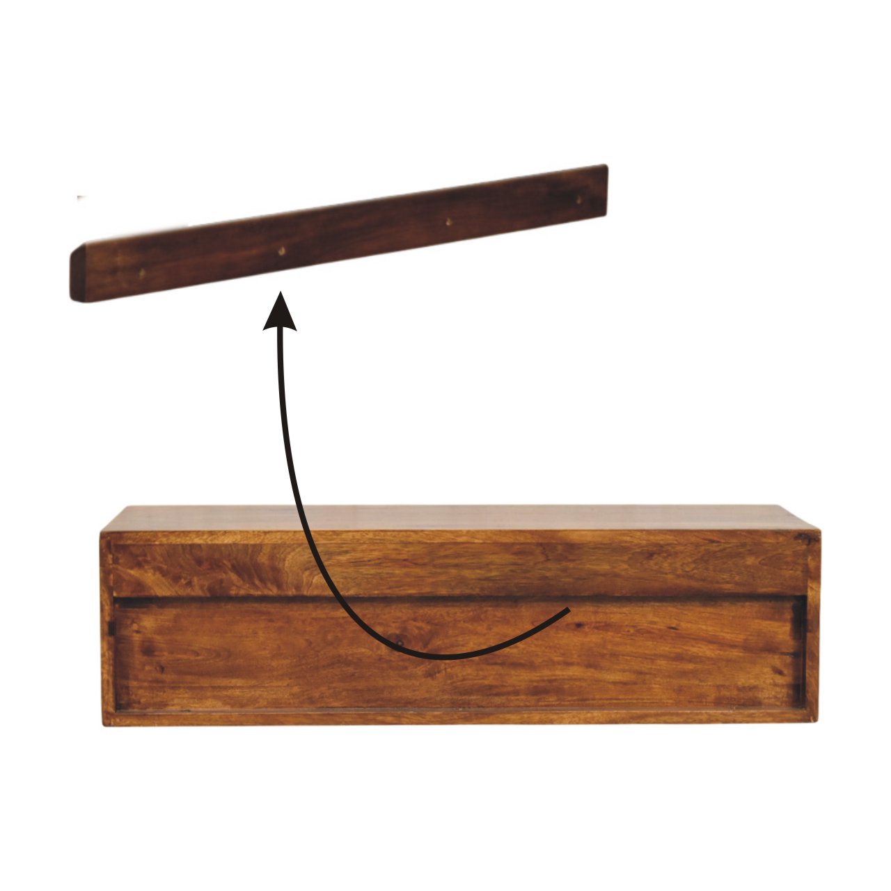 Lunar Chestnut Wall-Mounted Media Unit. 100% Solid Mango Wood
