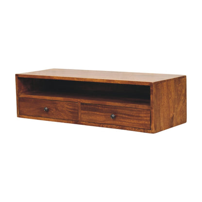 Lunar Chestnut Wall Mounted Media Unit. 100% Solid Mango Wood