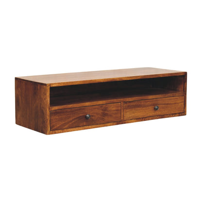Lunar Chestnut Wall Mounted Media Unit. 100% Solid Mango Wood