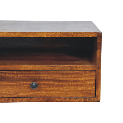 Lunar Chestnut Wall Mounted Media Unit. 100% Solid Mango Wood