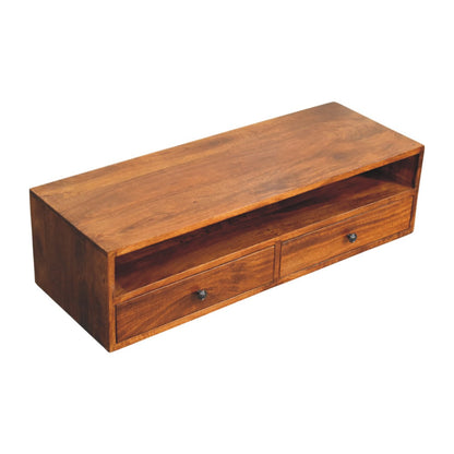 Lunar Chestnut Wall-Mounted Media Unit. 100% Solid Mango Wood