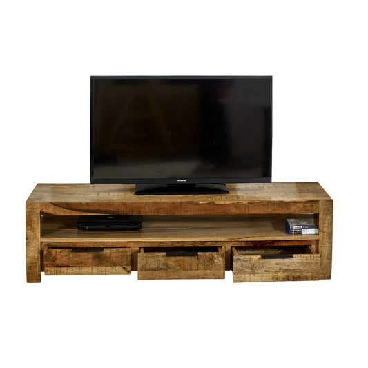 Surrey Solid Wood Large TV Cabinet With 3 Drawers 100% Eco Sourced Mango Wood