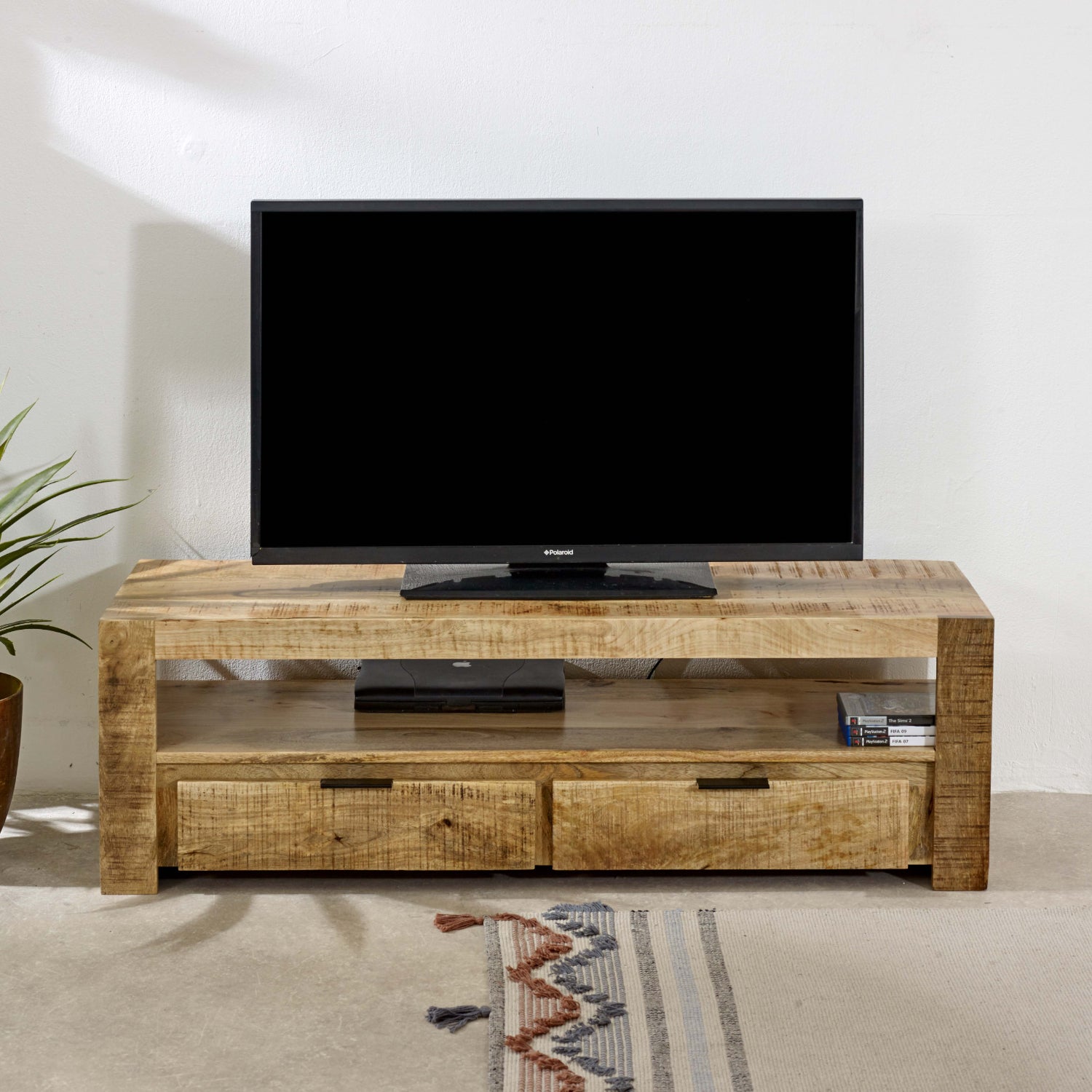 Surrey Solid Wood Tv Stand With 2 Drawers 100% Eco Sourced Solid Mango Wood