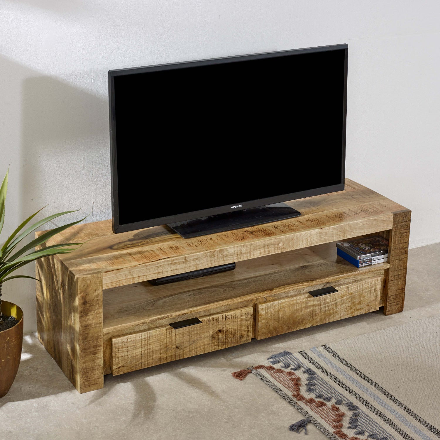 Surrey Solid Wood Tv Stand With 2 Drawers 100% Eco Sourced Solid Mango Wood